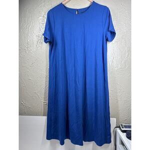 J.‎ JILL Wearever Ballet Sleeve Dress 3/4 Knee Length Stretch Blue Size Small